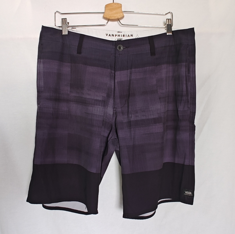 Vans Vanphibian‎ Purple Black Plaid Swim Shorts Boardshorts 36 L XL